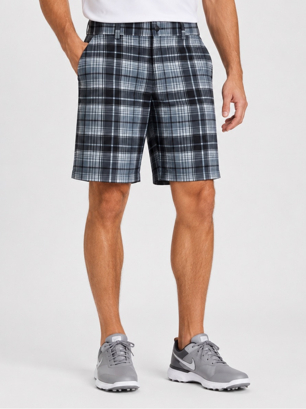 Nike Golf Tour Performance Dri-FIT Plaid Golf Shorts Men’s 32 Gray Blue Classic
